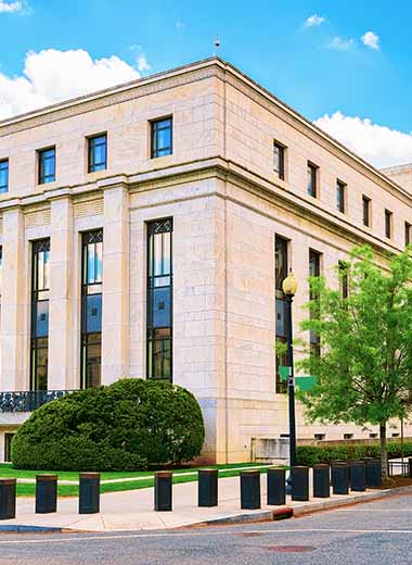 Marriner S. Eccles Federal Reserve Board Building in Washington D.C., USA. It is named after Marriner S. Eccles who was Chairman of the Federal Reserve in 1982.